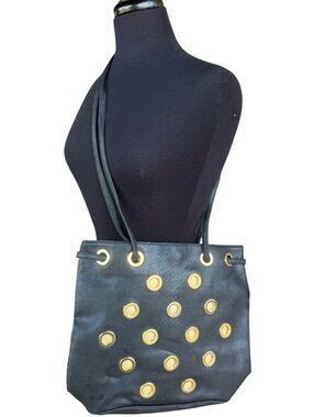 VINTAGE Euro Fashion HYUK Training Corp. Black Shoulder Purse w/Gold Hardware